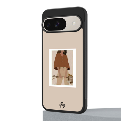 beige brown young lady art back phone cover | glass case for google pixel 9