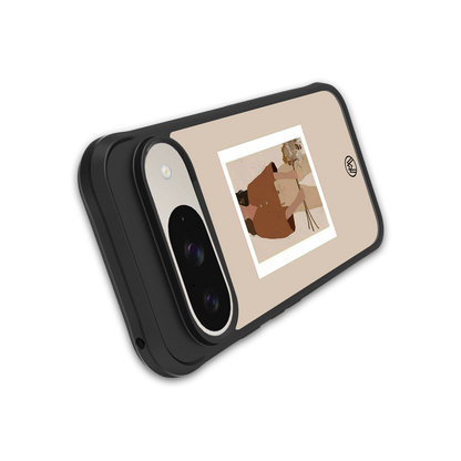 beige brown young lady art back phone cover | glass case for google pixel 9