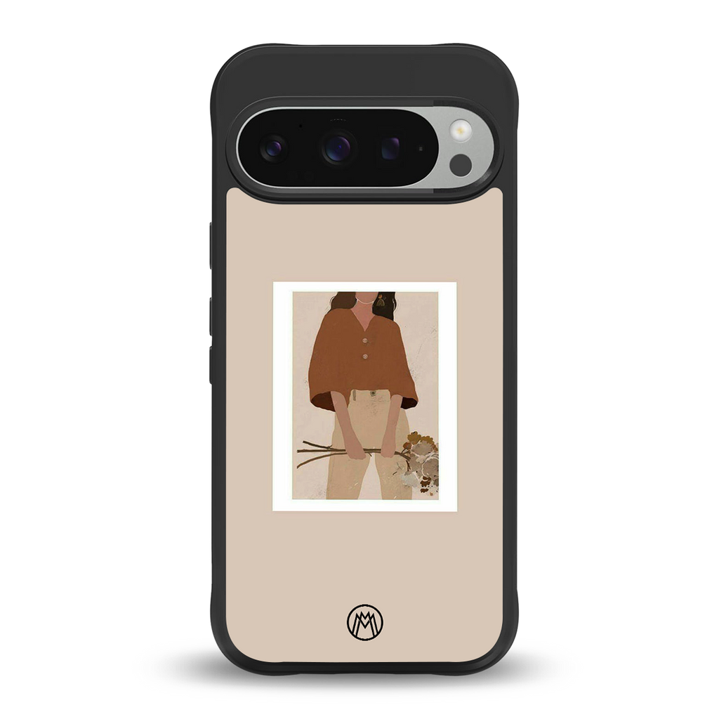 beige brown young lady art back phone cover | glass case for google pixel 9 pro