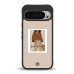 beige brown young lady art back phone cover | glass case for google pixel 9 pro