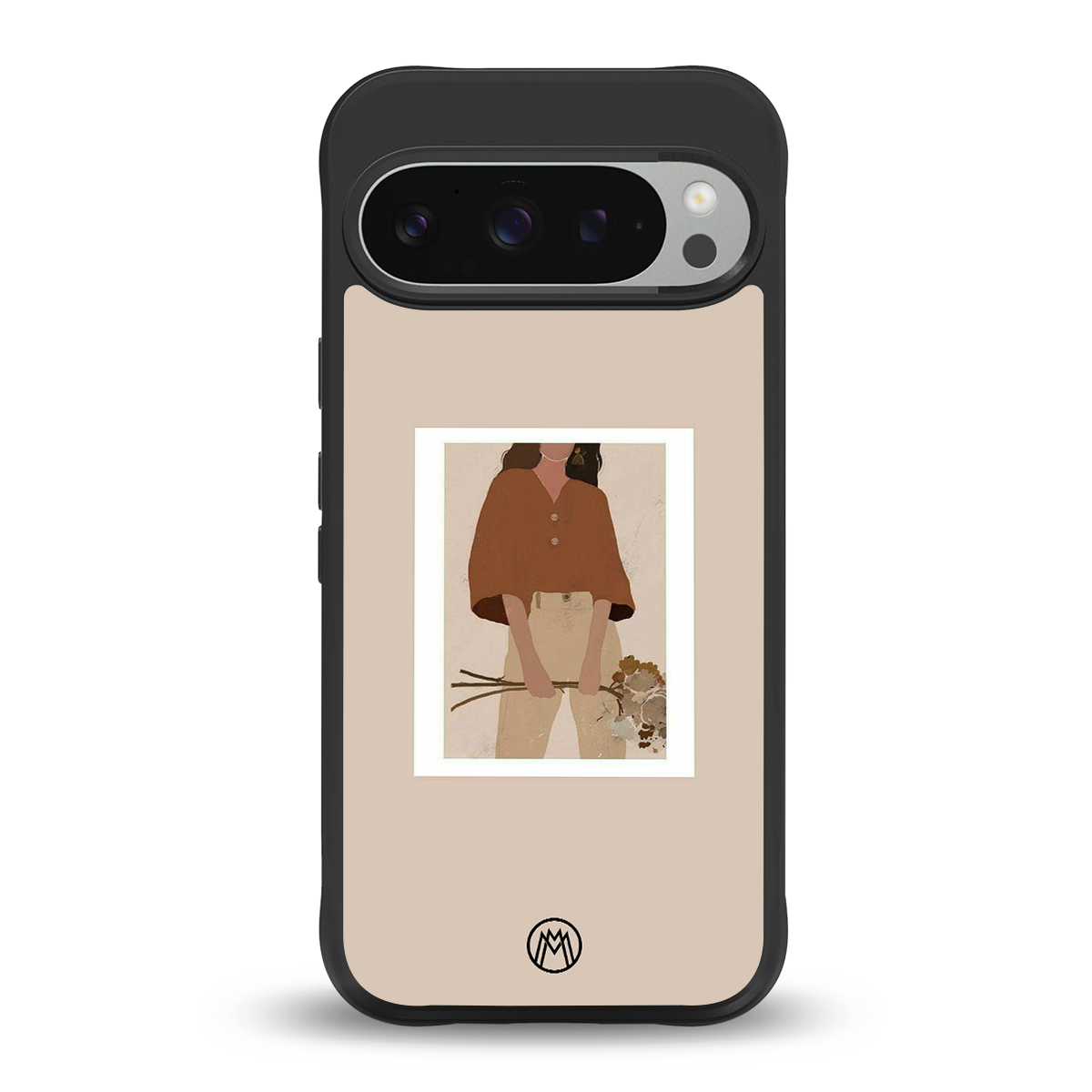 beige brown young lady art back phone cover | glass case for google pixel 9 pro