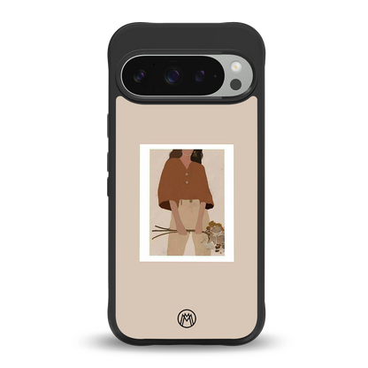 beige brown young lady art back phone cover | glass case for google pixel 9 pro xl