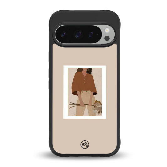 beige brown young lady art back phone cover | glass case for google pixel 9 pro xl