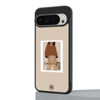 beige brown young lady art back phone cover | glass case for google pixel 9 pro