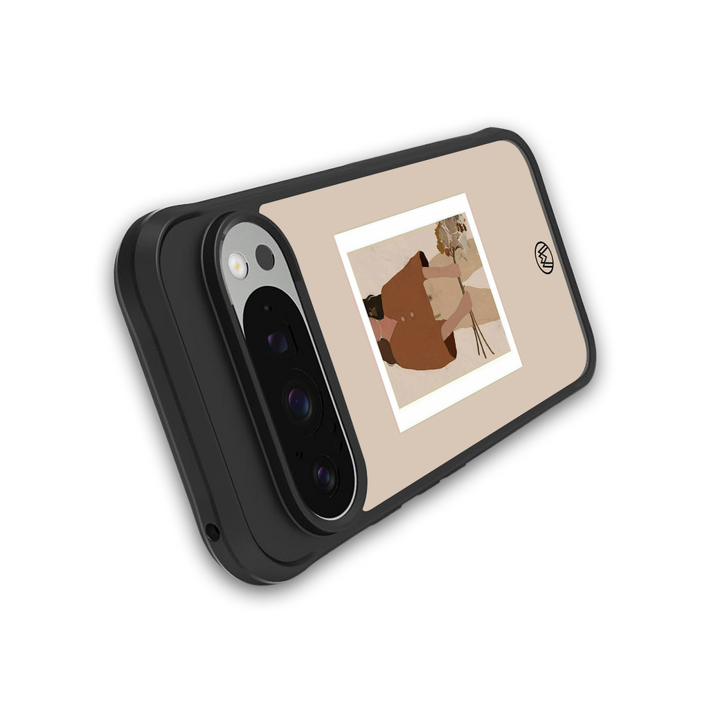 beige brown young lady art back phone cover | glass case for google pixel 9 pro