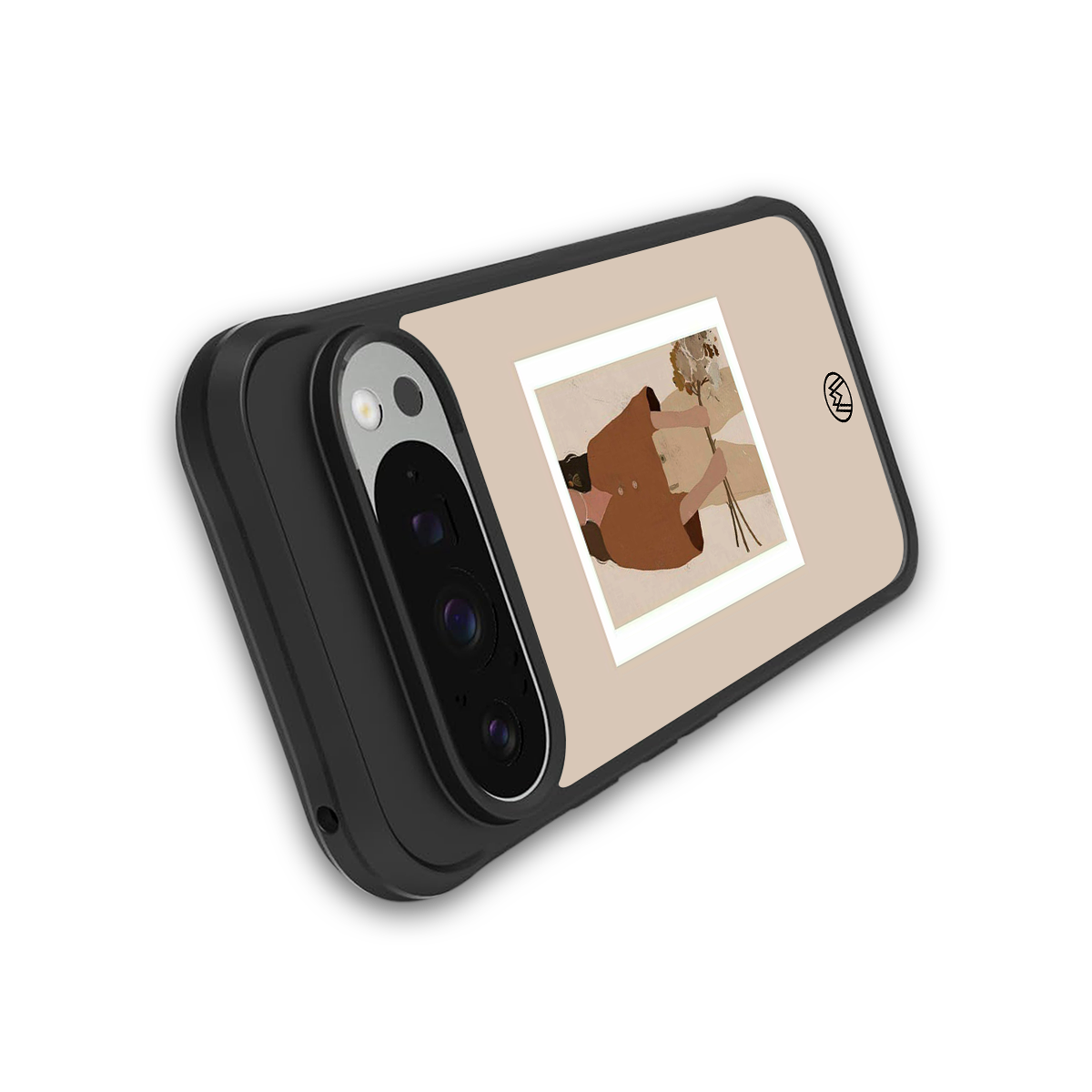 beige brown young lady art back phone cover | glass case for google pixel 9 pro xl