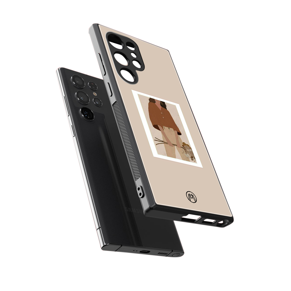 beige brown young lady art back phone cover | glass case for samsung galaxy s24 ultra