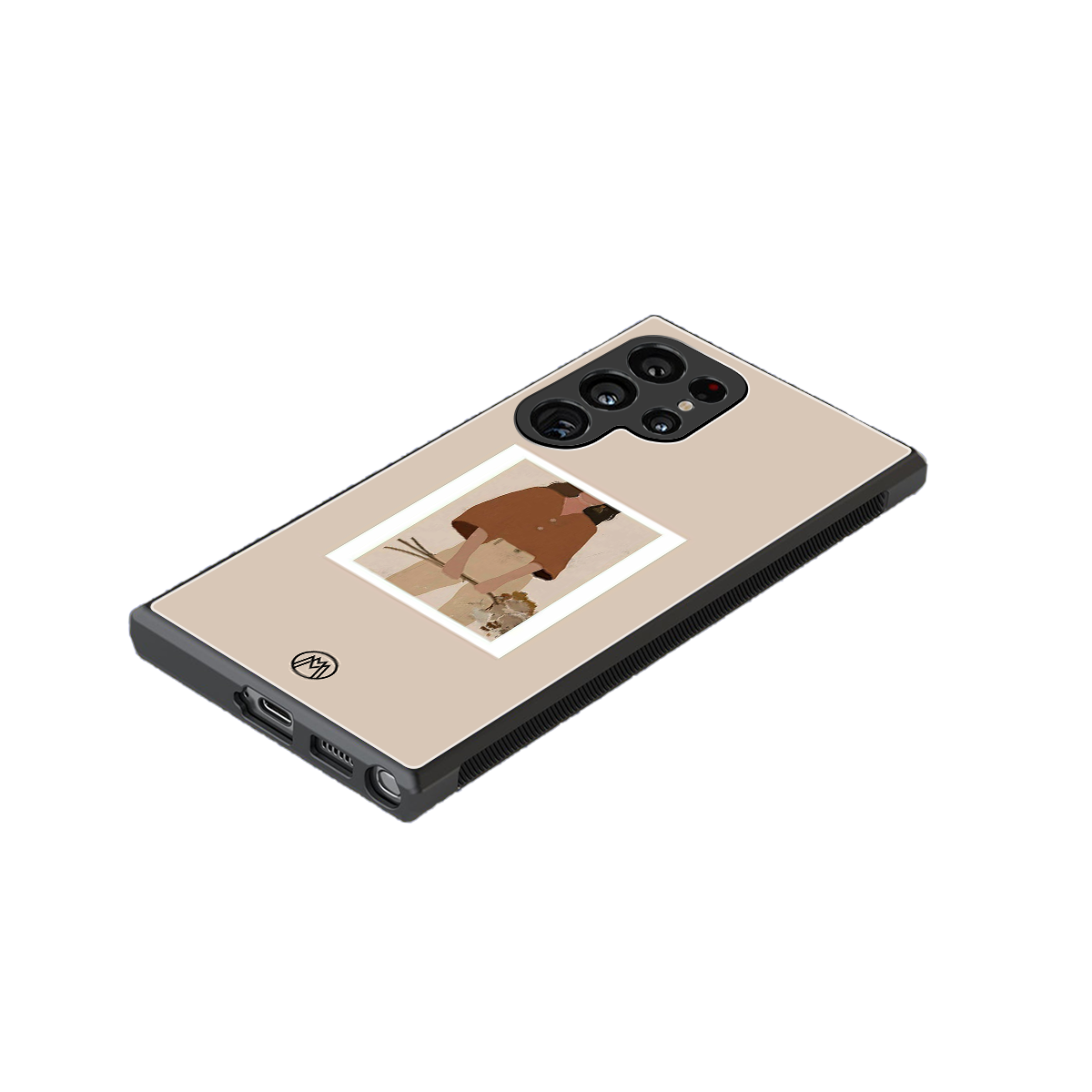 beige brown young lady art back phone cover | glass case for samsung galaxy s24 ultra