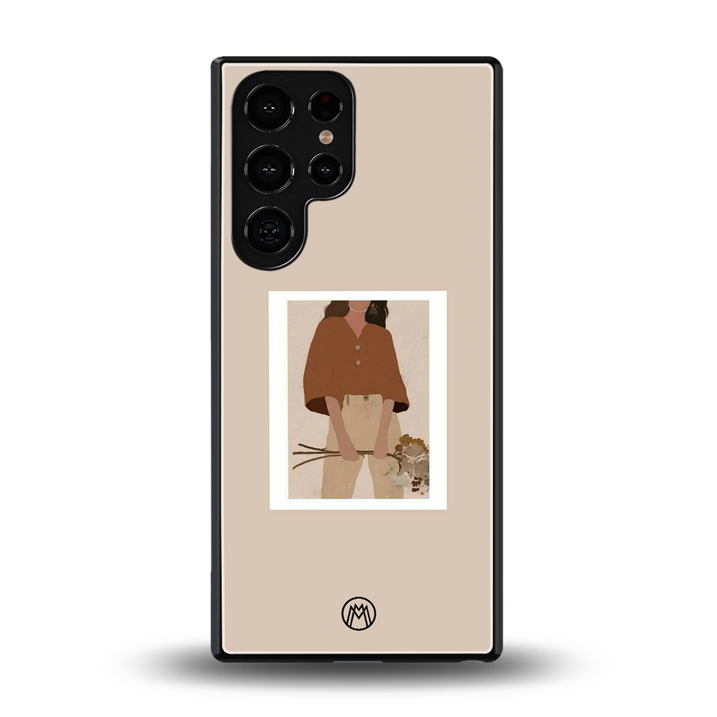 beige brown young lady art back phone cover | glass case for samsung galaxy s25 ultra