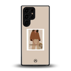 beige brown young lady art back phone cover | glass case for samsung galaxy s25 ultra