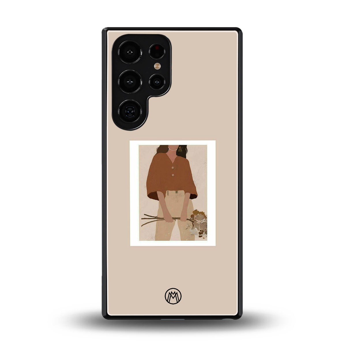 beige brown young lady art back phone cover | glass case for samsung galaxy s25 ultra