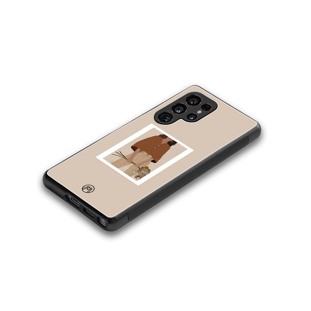 beige brown young lady art back phone cover | glass case for samsung galaxy s25 ultra