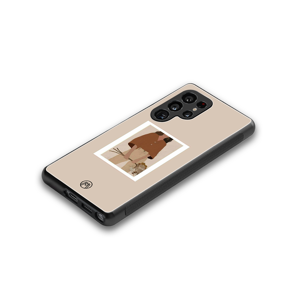 beige brown young lady art back phone cover | glass case for samsung galaxy s25 ultra