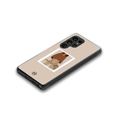 beige brown young lady art back phone cover | glass case for samsung galaxy s25 ultra