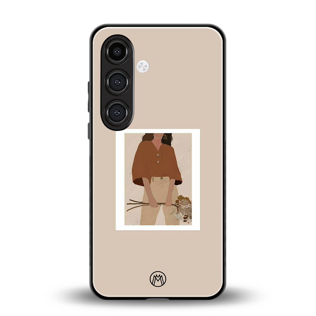 beige brown young lady art back phone cover | glass case for samsung galaxy s24