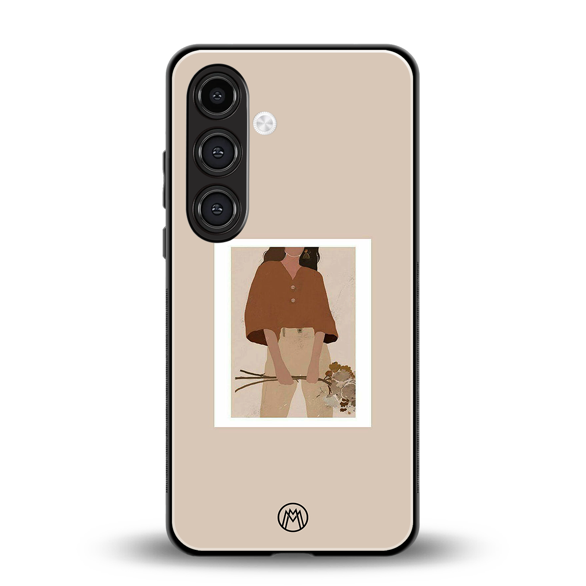 beige brown young lady art back phone cover | glass case for samsung galaxy s23 plus