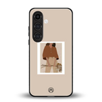 beige brown young lady art back phone cover | glass case for samsung galaxy s24 plus