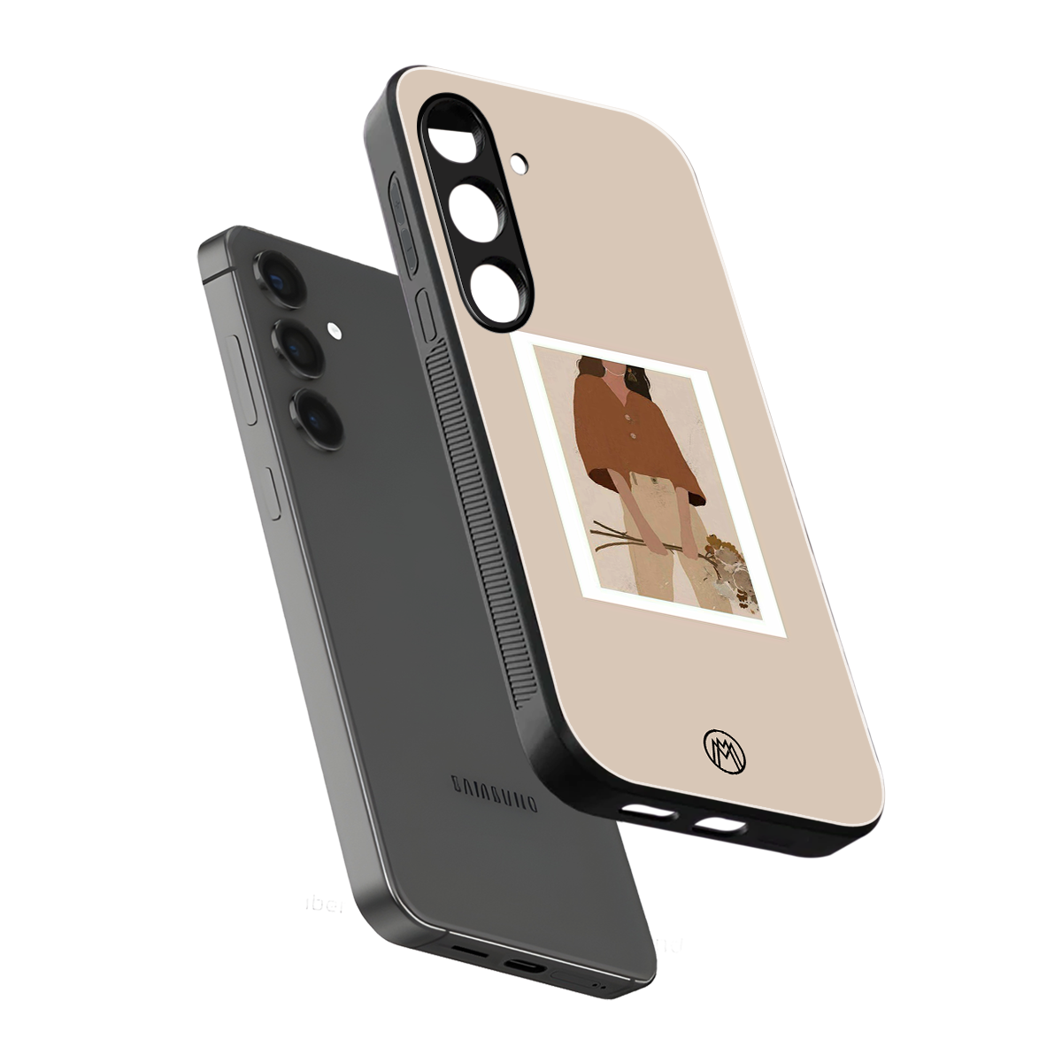 beige brown young lady art back phone cover | glass case for samsung galaxy s24 plus