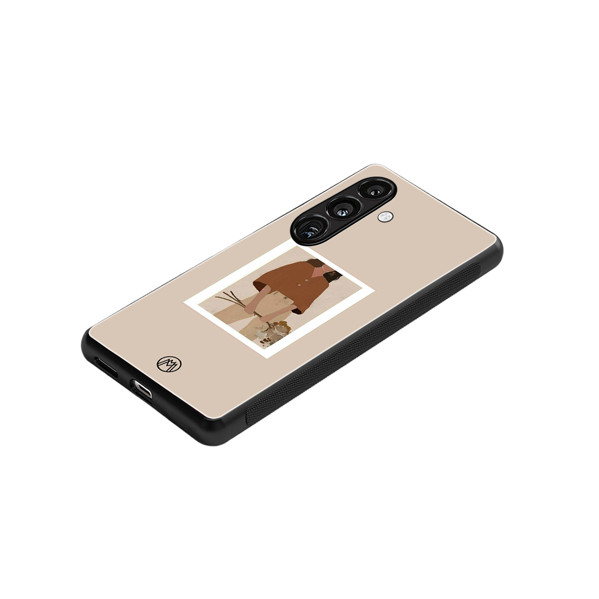 beige brown young lady art back phone cover | glass case for samsung galaxy s23
