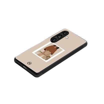 beige brown young lady art back phone cover | glass case for samsung galaxy s23