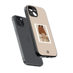 beige brown young lady art back phone cover | glass case for iphone 15