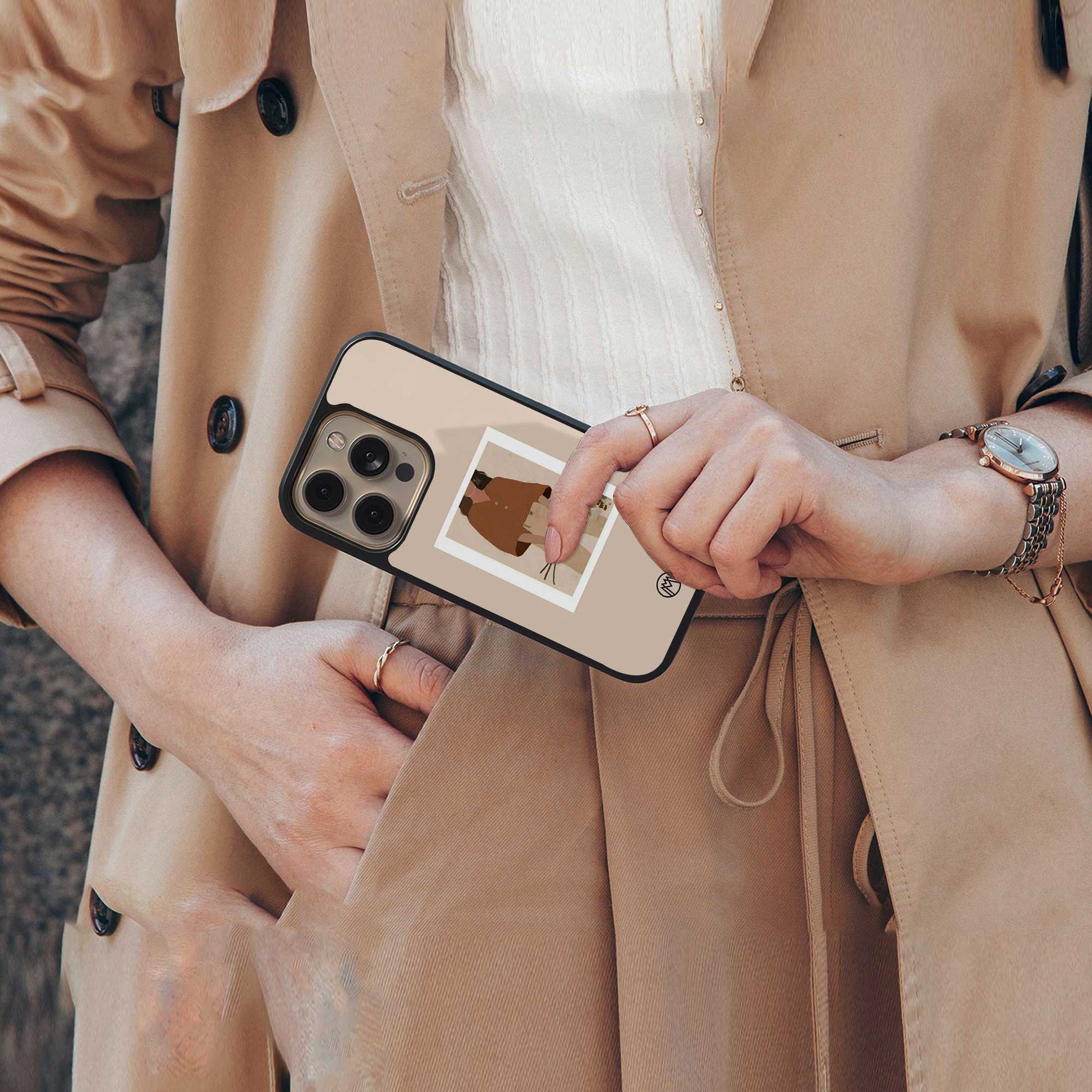 beige brown young lady art back phone cover | glass case for nothing phone 2