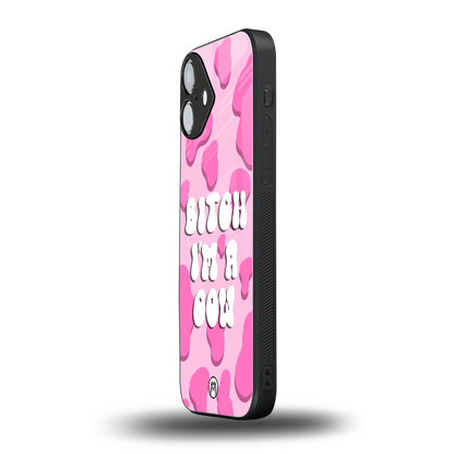 bitch i'm a cow back phone cover | glass case for iphone 16 plus