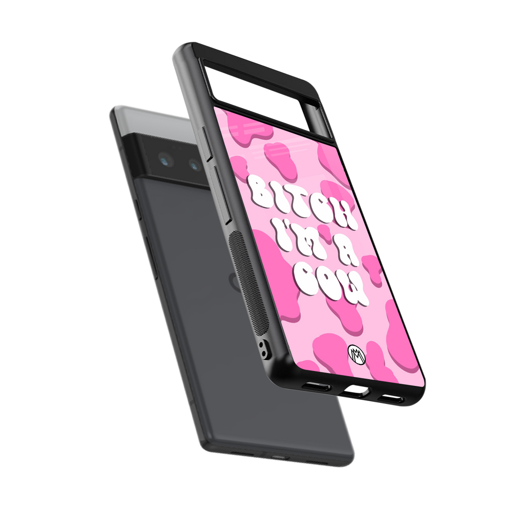 bitch i'm a cow back phone cover | glass case for google pixel 6 pro