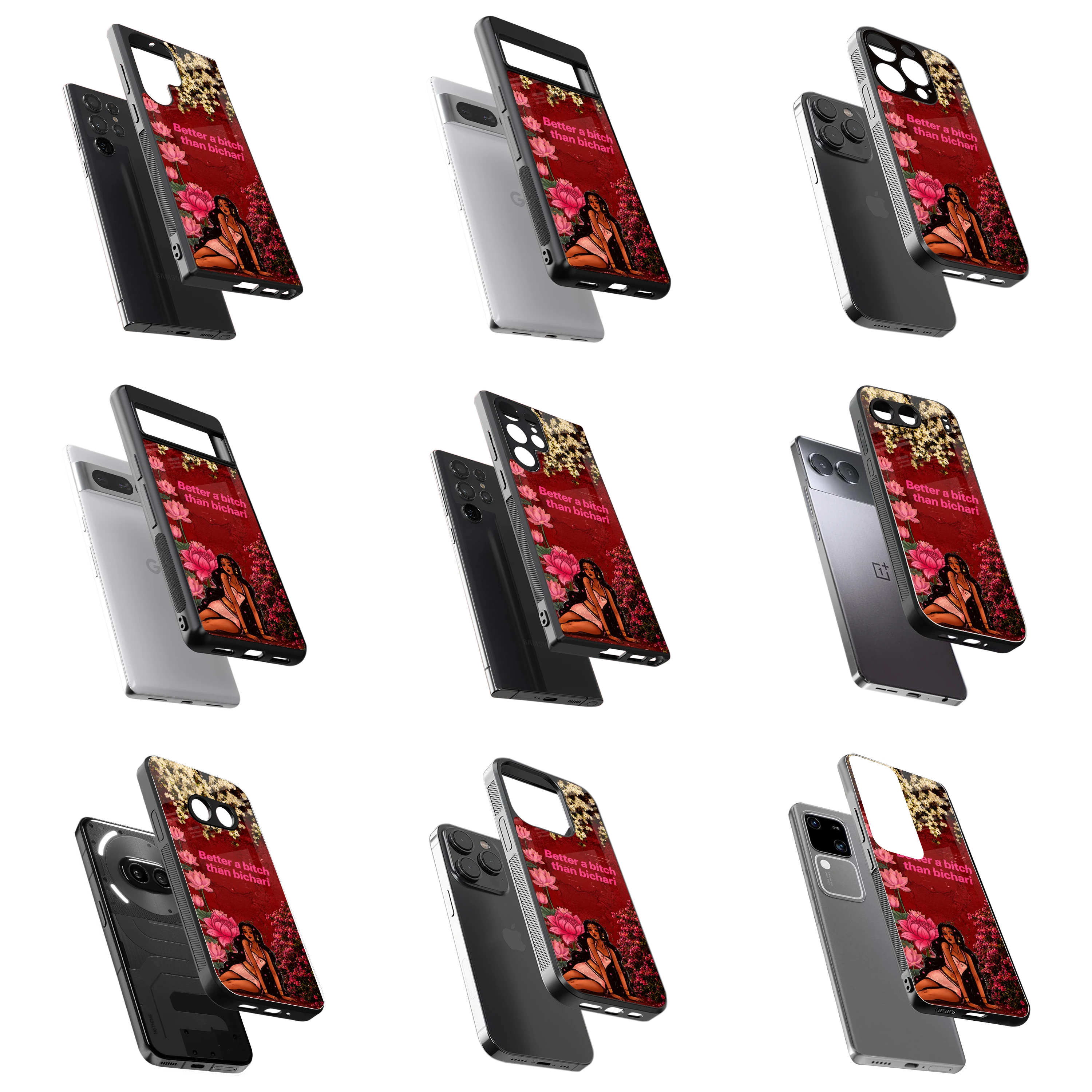 Durable Glass Back Mobile Case for iPhone, Samsung, OnePlus, Google Pixel, Redmi, Vivo, Oppo