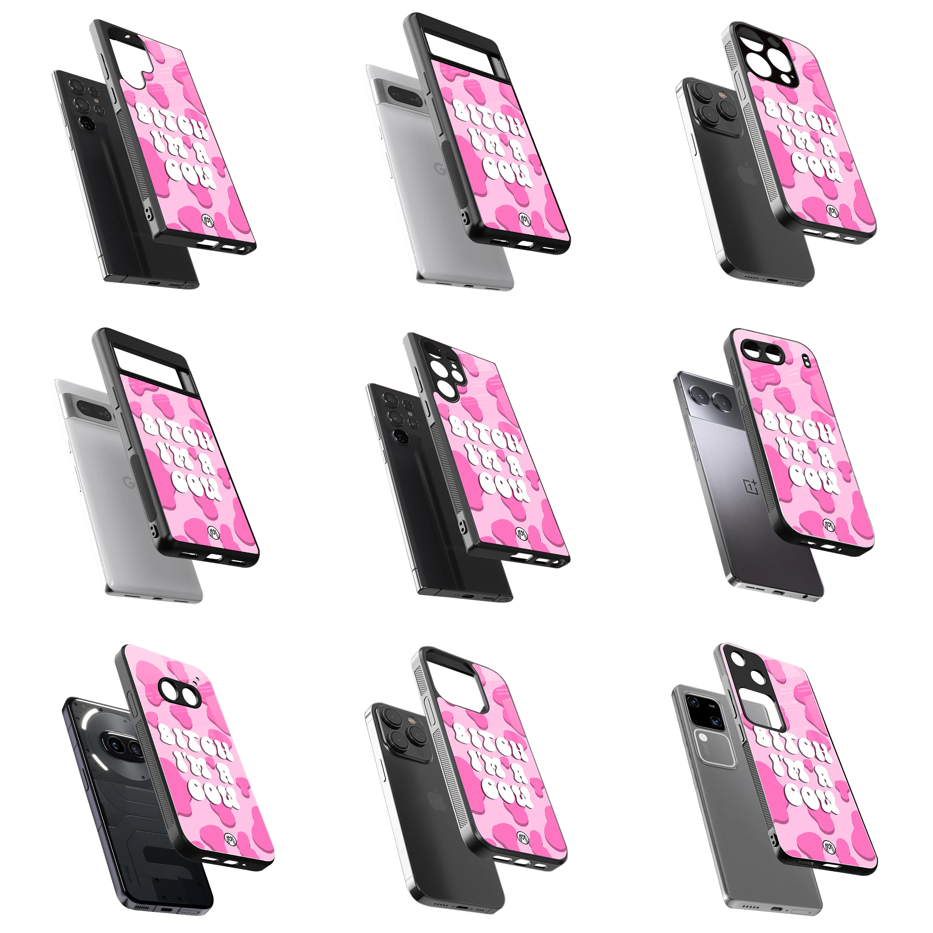 Durable Glass Back Mobile Case for iPhone, Samsung, OnePlus, Google Pixel, Redmi, Vivo, Oppo