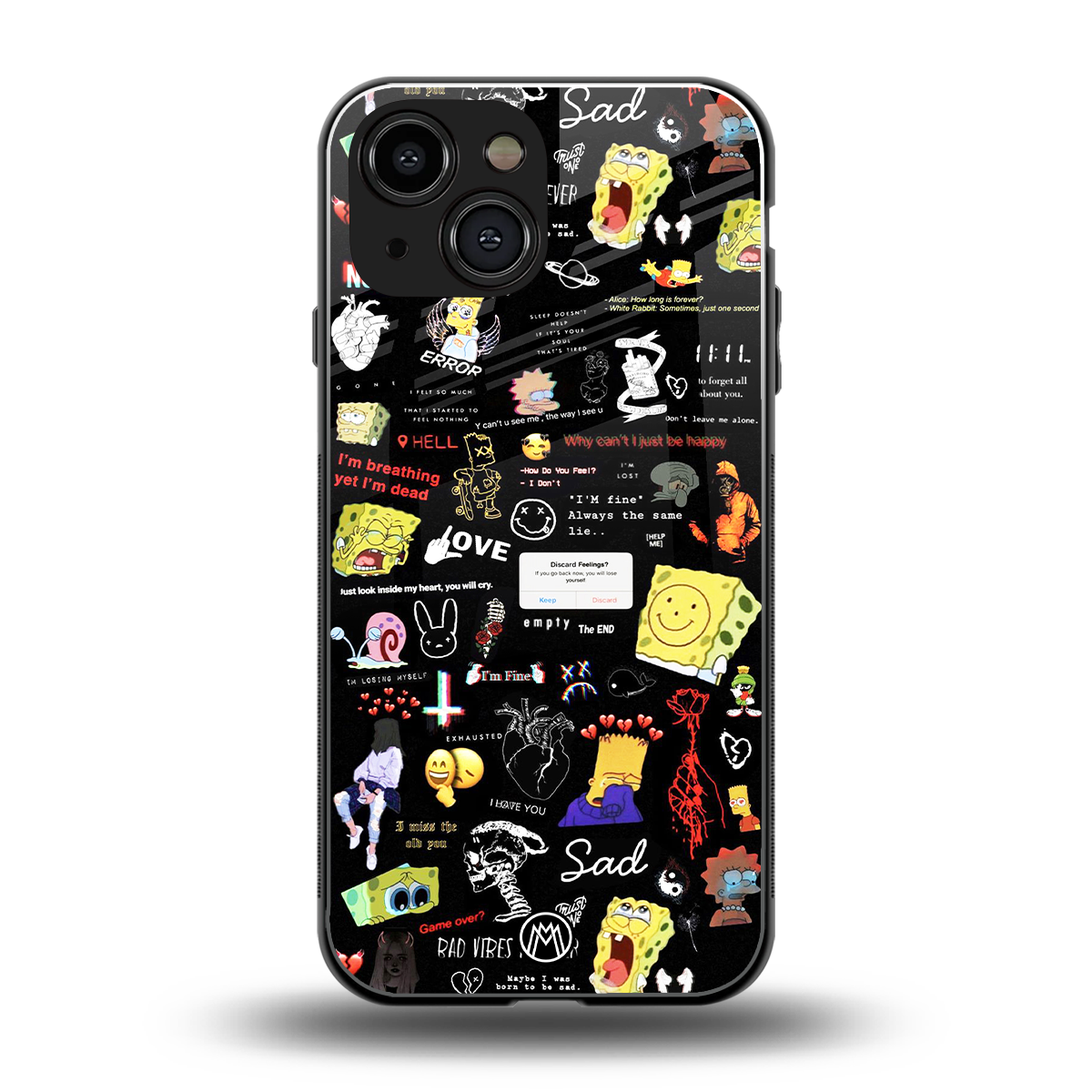 black aesthetic collage back phone cover | glass case for iphone 13 mini