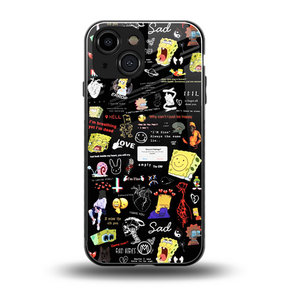 black aesthetic collage back phone cover | glass case for iphone 13 mini