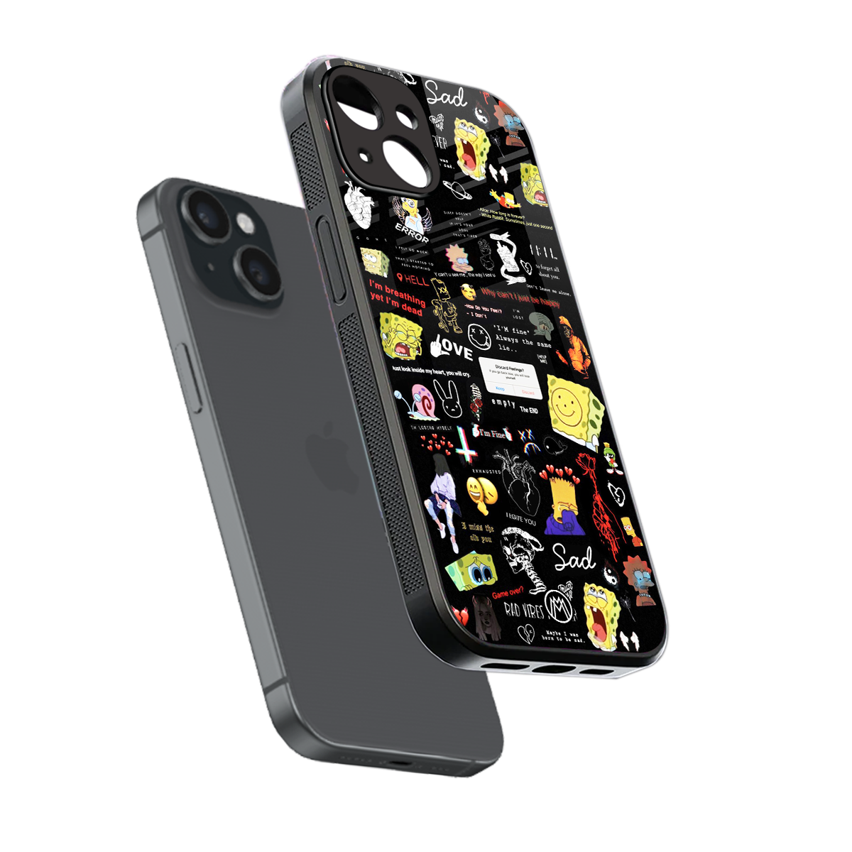 black aesthetic collage back phone cover | glass case for iphone 13 mini