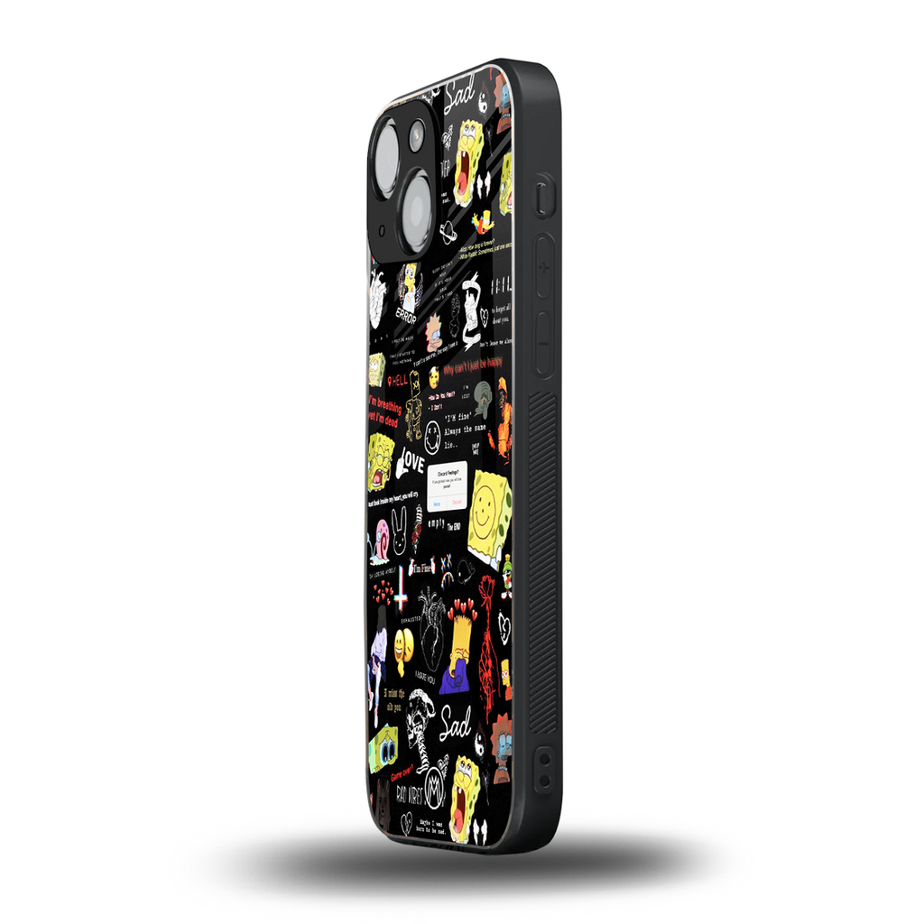 black aesthetic collage back phone cover | glass case for iphone 13 mini