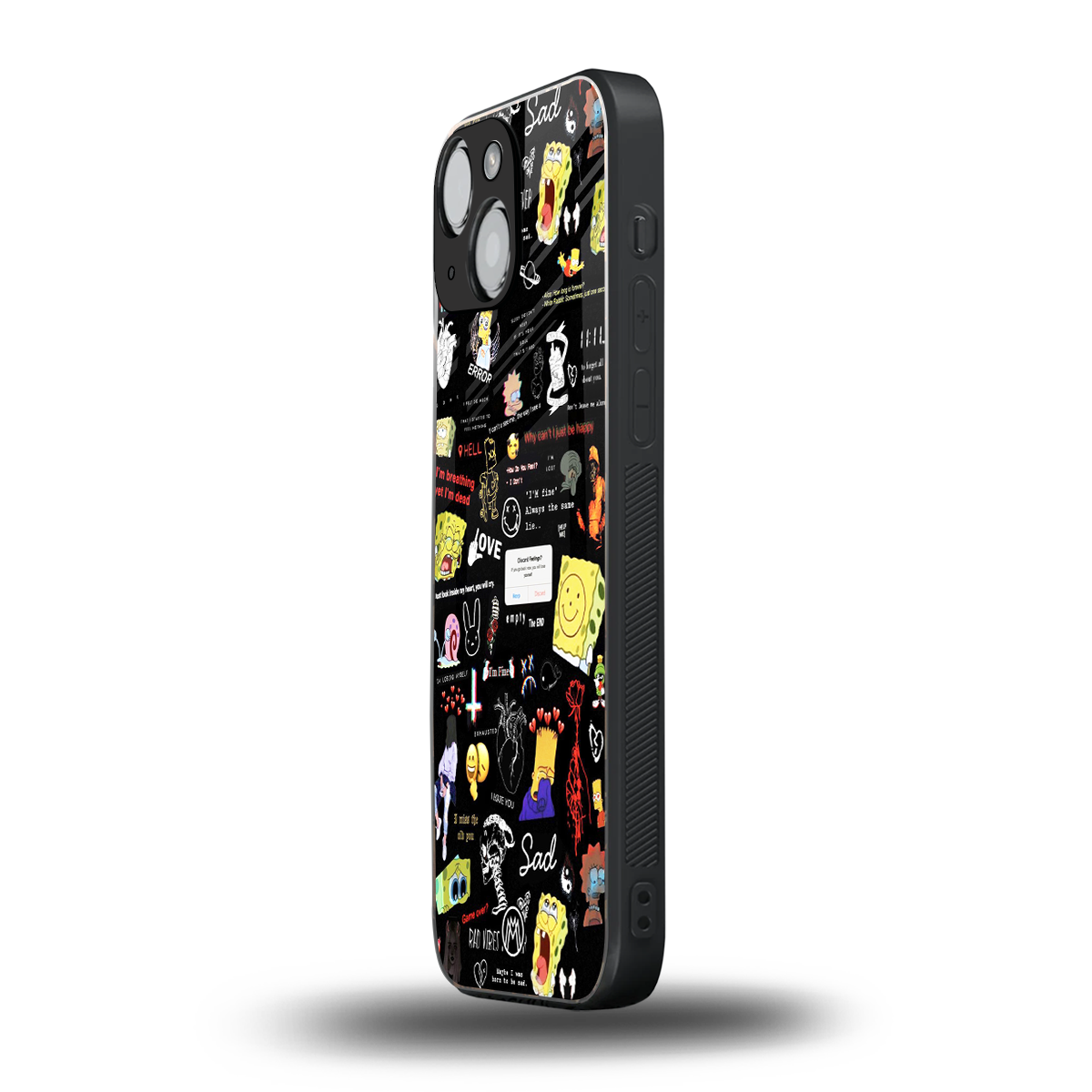 black aesthetic collage back phone cover | glass case for iphone 13 mini