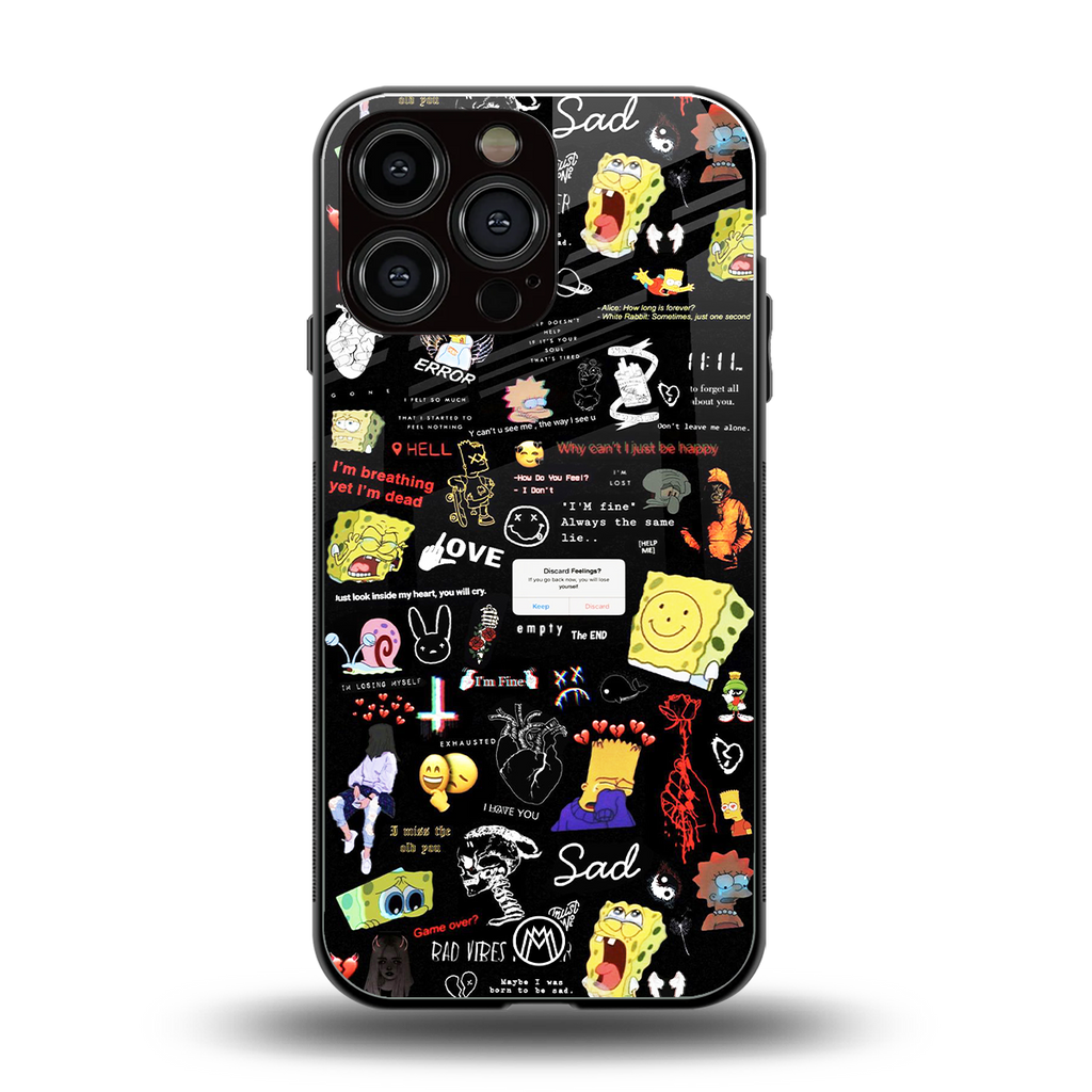 black aesthetic collage back phone cover | glass case for iphone 13 pro max