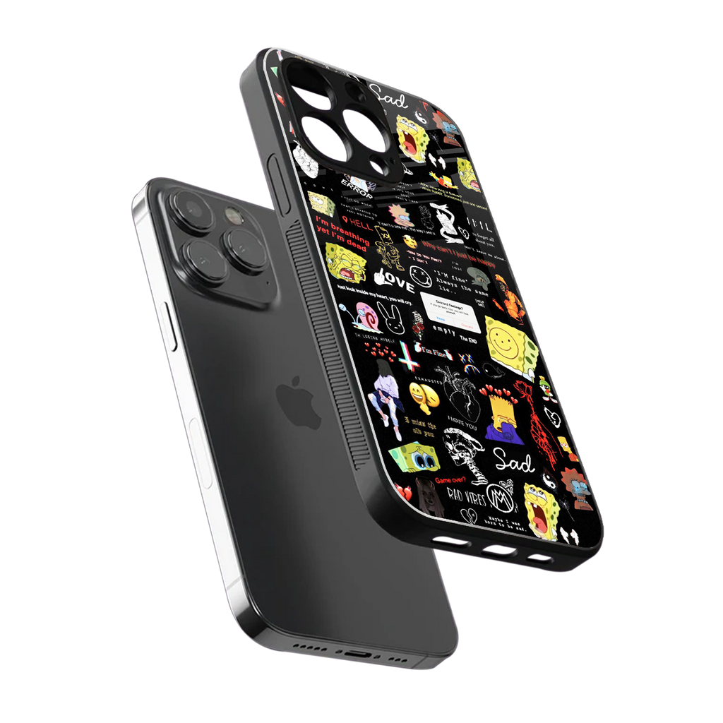 black aesthetic collage back phone cover | glass case for iphone 13 pro max