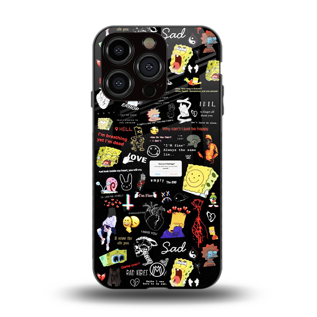 black aesthetic collage back phone cover | glass case for iphone 13 pro