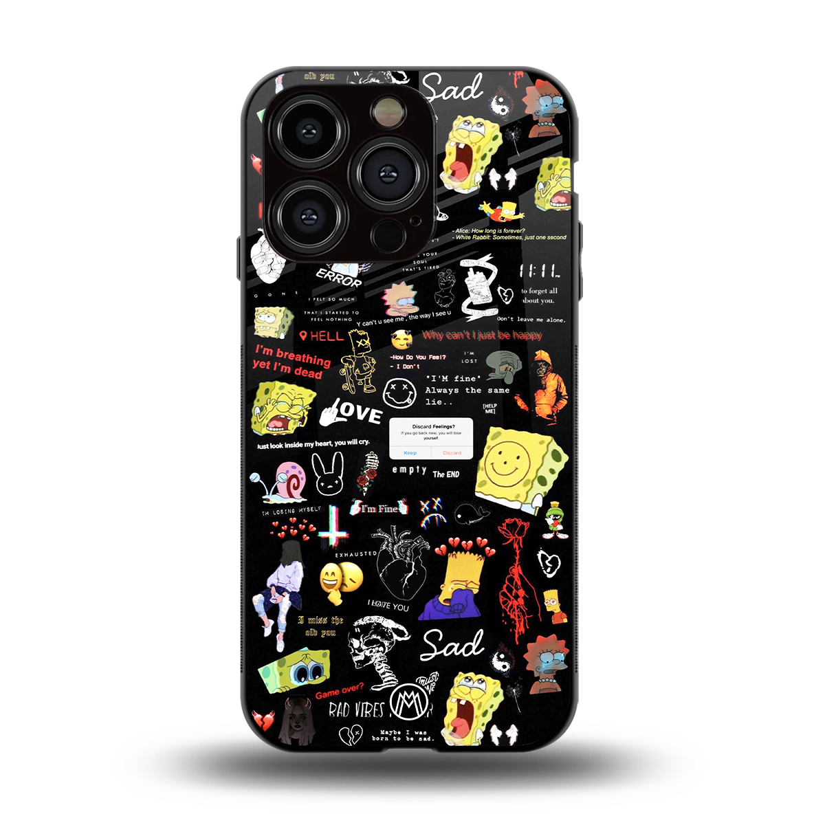 black aesthetic collage back phone cover | glass case for iphone 13 pro