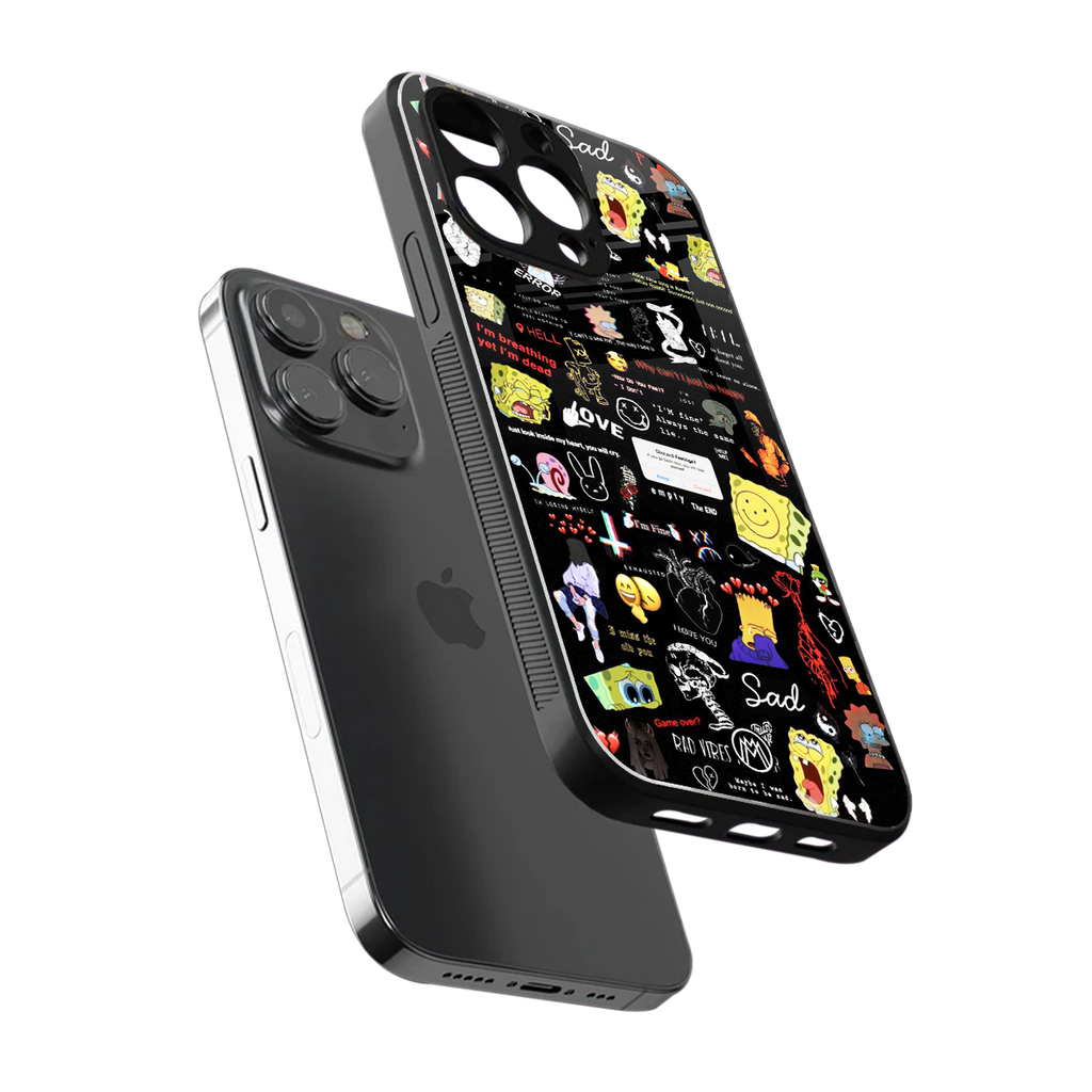 black aesthetic collage back phone cover | glass case for iphone 13 pro