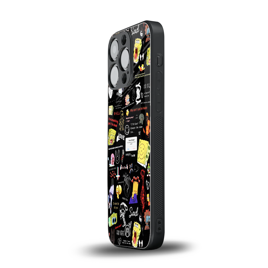 black aesthetic collage back phone cover | glass case for iphone 13 pro