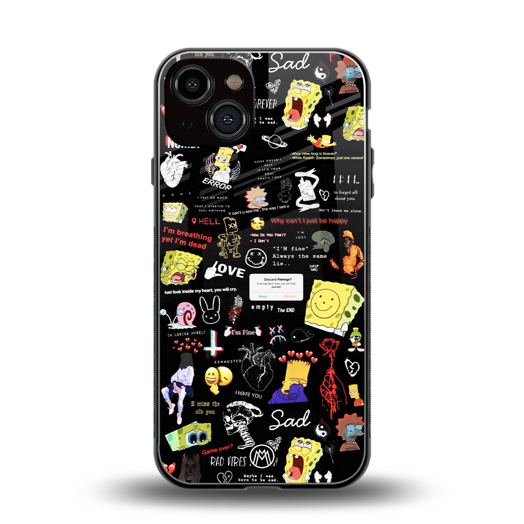 black aesthetic collage back phone cover | glass case for iphone 13