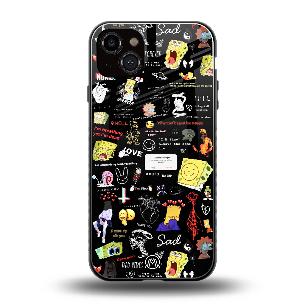 black aesthetic collage back phone cover | glass case for iphone 15 plus