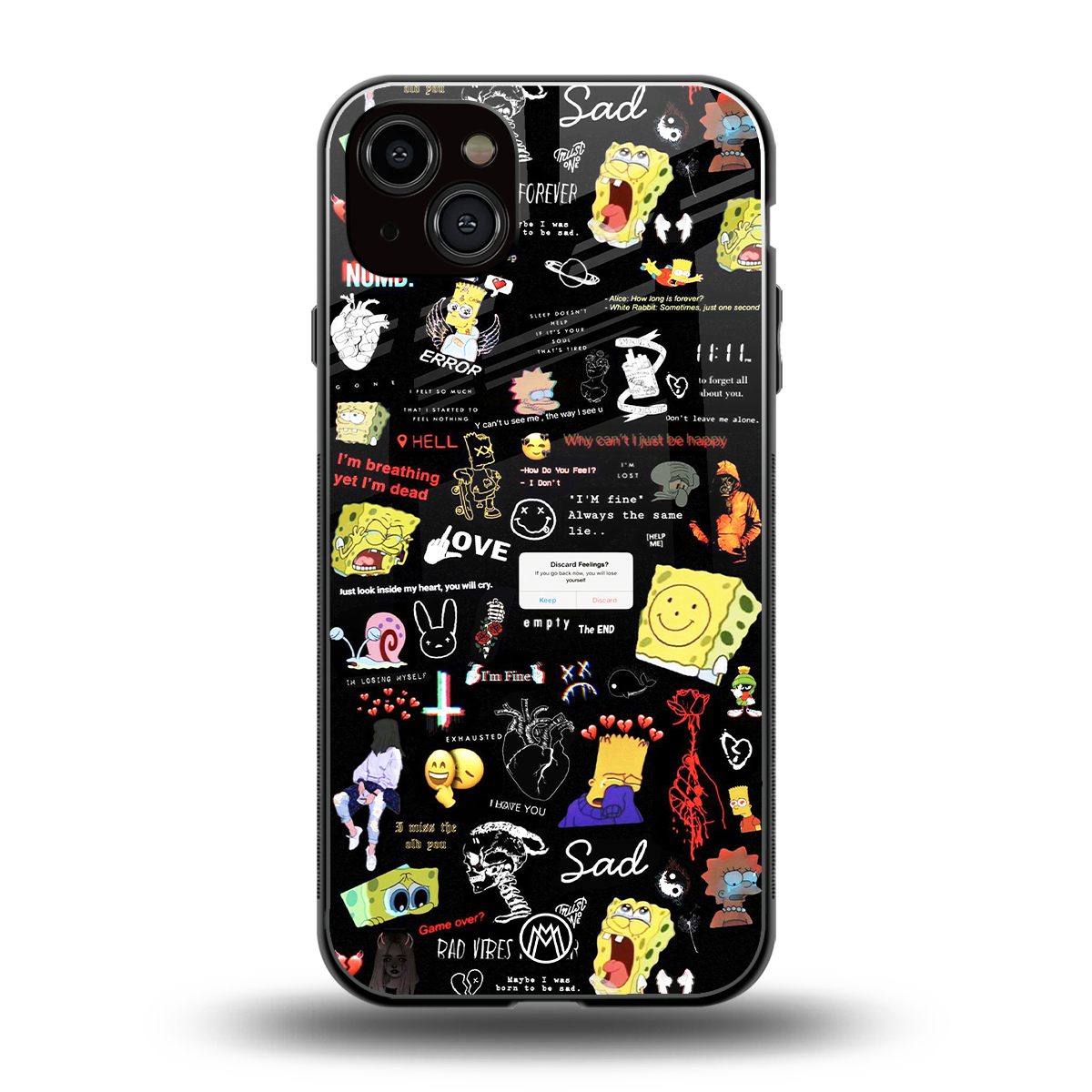black aesthetic collage back phone cover | glass case for iphone 15 plus