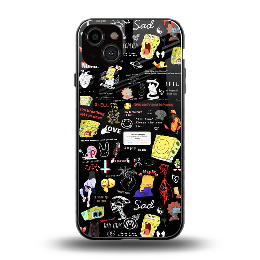 black aesthetic collage back phone cover | glass case for iphone 14 plus