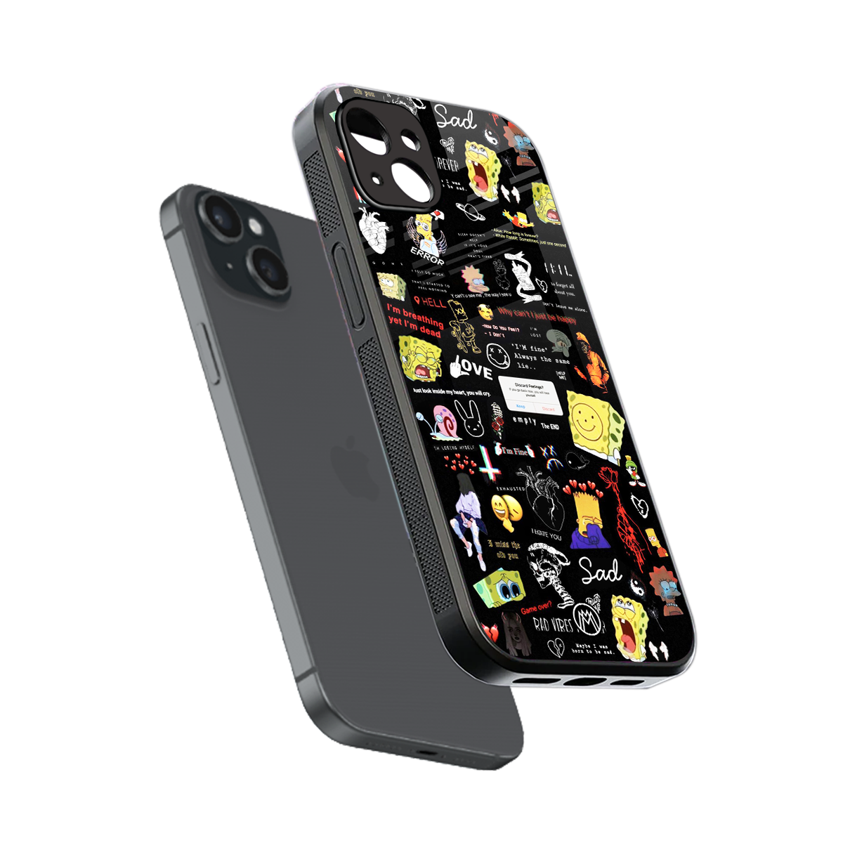 black aesthetic collage back phone cover | glass case for iphone 15 plus