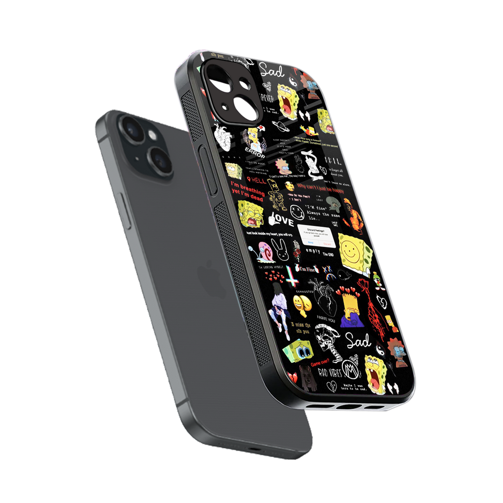 black aesthetic collage back phone cover | glass case for iphone 14 plus