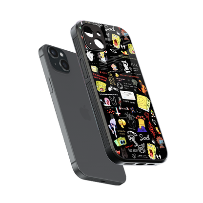 black aesthetic collage back phone cover | glass case for iphone 14 plus