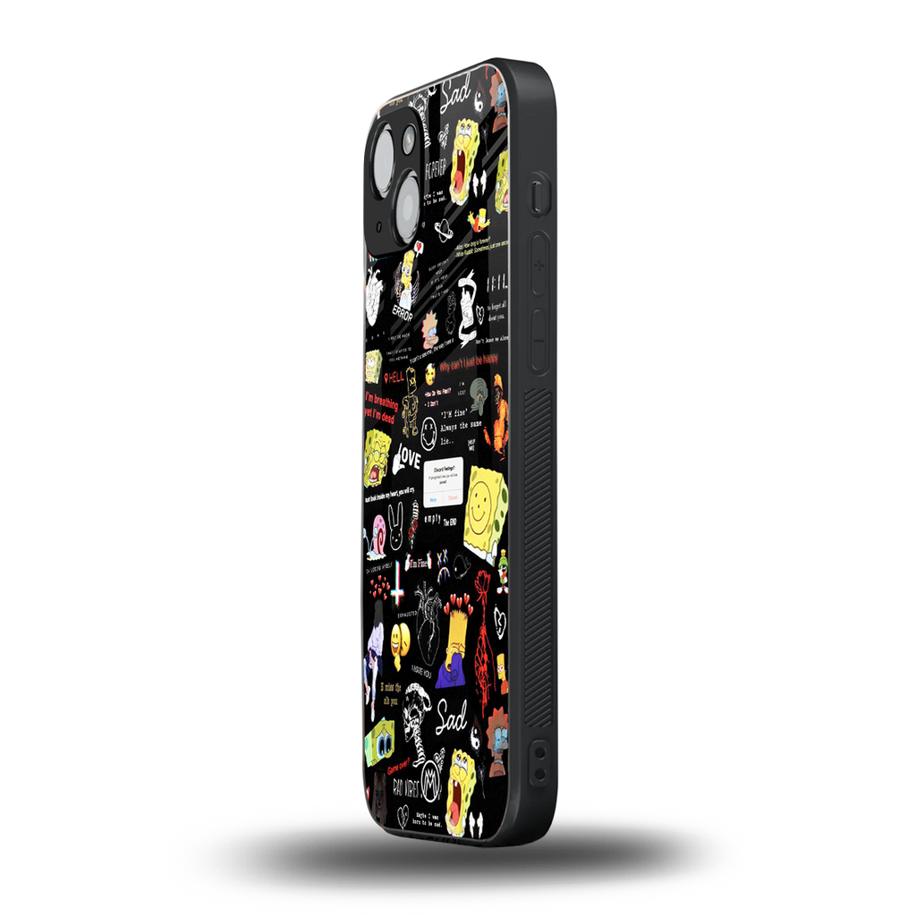 black aesthetic collage back phone cover | glass case for iphone 14 plus