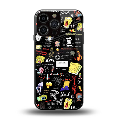 black aesthetic collage back phone cover | glass case for iphone 14 pro max